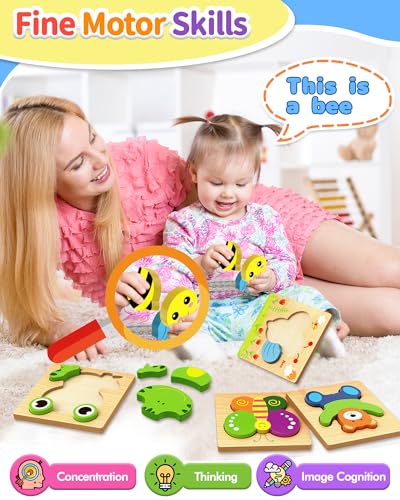 Bekayshad Wooden Puzzles for Toddlers 1-3, Montessori Toys for 1 2 Year Old | Toddler Puzzles, 1 2 Year Old Boy Girl Birthday Gifts, 6 Pack Animal Shape Jigsaw Puzzles, Learning Educational Preschool Toy - color: 6pcs