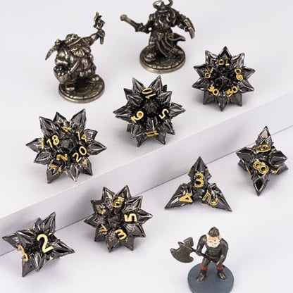 DND Dice Set Metal,Polyhedral D&D Metallic Heterotypic D and D Dice with Cracks for Dungeons and Dragons RPG TTRPG 7-Die Set with Gift (Heterotypic, Heterotypic-Black Nickel) - color: Heterotypic-black Nickel, style: Heterotypic