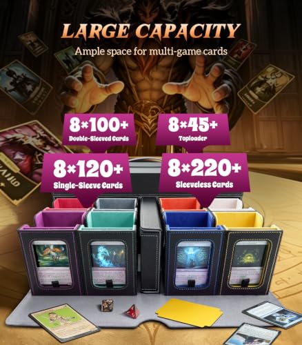 TiMOVO MTG Commander Deck Box, 11-in-1 Modular for TCG/PTCG, Black Rainbow | 8-Deck Card Storage Case and 3 Dice Trays, Holds 1760+ Single-Sleeved Cards, Display Window, Carry handle - color: Black Rainbow