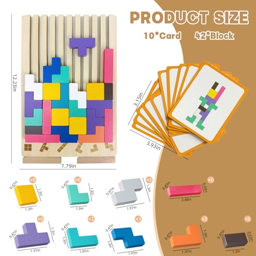 Wooden Stacking Puzzle Toy,3D Wooden Montessori Puzzles Toy,Giant Russian Block Game,Puzzle Board for Kids Jigsaw Puzzle Toddlers Brain Teasers for Kids 5-7 8-12 Years