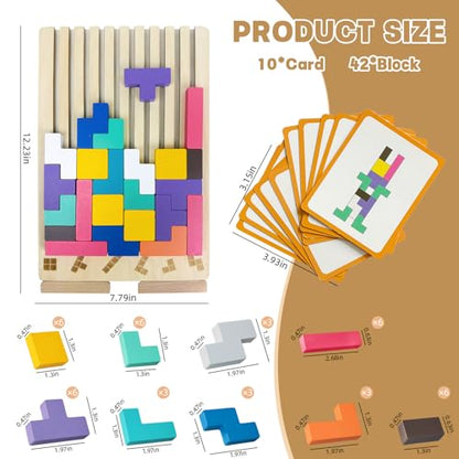 Wooden Stacking Puzzle Toy,3D Wooden Montessori Puzzles Toy,Giant Russian Block Game,Puzzle Board for Kids Jigsaw Puzzle Toddlers Brain Teasers for Kids 5-7 8-12 Years