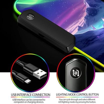 RGB Fantasy Aurora Scenery and Dragon Gaming Desk Mat, Computer Keyboard Large Extended Long LED Mouse Pad for Office and Home, XL (W06) - color: Rgb-w06
