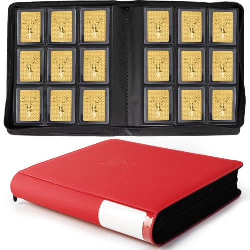 Toploader Binder, Holds 360 Toploaders, Top Loader Binder with 9 Pockets for 3" x 4" Rigid Cards, Double-Sided Pockets Card Binder Top Loader for Trading Cards or Sports Cards (red) - color: red