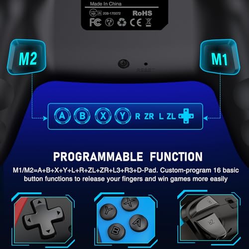 ELISWEEN Switch Controller 1-Pack, Wireless Pro Controller for Switch2/Switch/Lite/OLED, Bluetooth Gamepad with Programmable Back Buttons, Turbo, Vibration, Gyro, Compatible with iOS/Android/PC - color: Dark Red &Blue-1pack