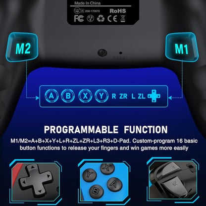 ELISWEEN Switch Controller 1-Pack, Wireless Pro Controller for Switch2/Switch/Lite/OLED, Bluetooth Gamepad with Programmable Back Buttons, Turbo, Vibration, Gyro, Compatible with iOS/Android/PC - color: Dark Red &Blue-1pack