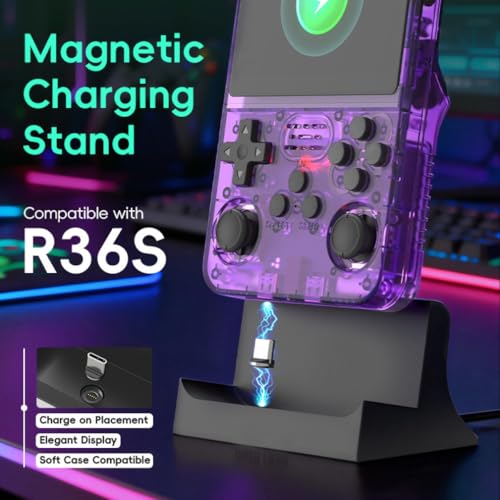 Magnetic Charging Dock for R36S Handheld Game Console, Desktop Charger Base with Anti Slip Stand, Type-C Charging Station for R36S Retro Game Console