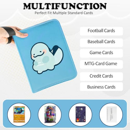 4 Pockets Trading Card Binder, 400 Card Holders with 50 Removable Sleeves, Portable Card Binder Album with zipper, Card holder Book for Game, Sport Collection (Light blue) - color: Light blue