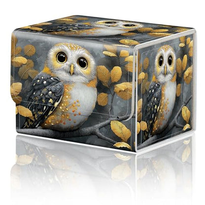 Magnetic Closure TCG Deck Box Portable Card Holder Trading Card Deck Box | PU Leather Collectible Card Case Game Trading Card Deck Box Storage Scratch Resistant Lining, Cute Owl And Golden Leaves - color: Cute Owl And Golden Leaves