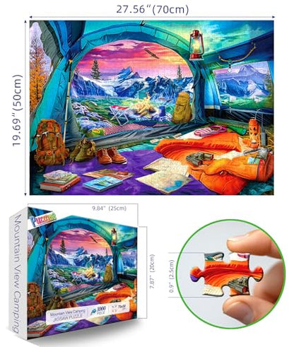 1000 Piece Jigsaw Puzzles for Adults, Mountain View Camping Puzzle | AImpossible Hard Difficult Challenging Puzzles for Adults, Gift for Adult Jigsaw Puzzle Lovers, 27.5 x 19.7 inch - color: Blue - Mountain View Camping