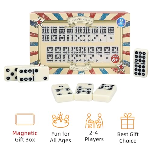 Offelec Double 9 Dominoes Set, 55 Tiles Classic Board Game in Magnetic Closure Box - Premium Dominoes for Adults, Kids & Family, Perfect for Game Night, Travel & Parties, Ages 8+ Up to 6 Players - color: Double 9 Dominoes