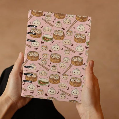 JOJOART Cute Food Characters Journals Binder Hardcover Journal Notebooks PU Leather Notebook 6-Ring Professional Notebook,Loose Leaf Notebook for Office Diary