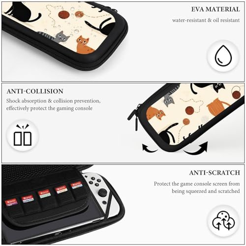 Protective Carrying Case Compatible with Switch, Travel Game Console Holder Bag with 15 Game Cartridges, Beige Cat Hard Shell Pouch - color: Color(81)
