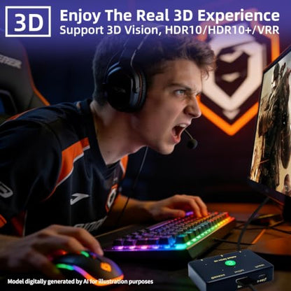 HDMI 2.1 Switch 3 in 1 Out 8K@60Hz, 4K@120Hz HDMI Switcher Wireless Remote | Power By HDMI Cable, Gaming Console, Streaming Device, Home Theater, Projector, Slim Dimension, Long Remote Distances