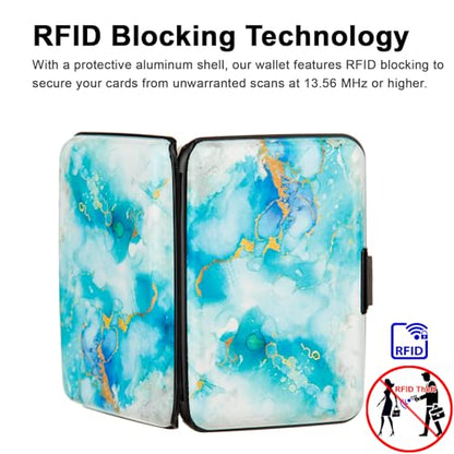 Credit Card Holder Small RFID Blocking Wallet Business Metal Slim Mini Aluminum Hard Case for Women Men - color: Alcohol Ink Fluid Painting