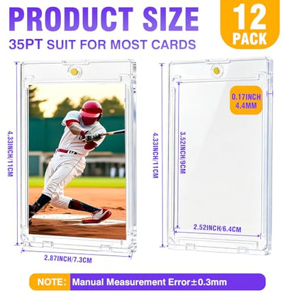 BURVAGY 12ct Magnetic Card Holder, 35pt Slim One Touch Card Holders, UV Protection Waterproof Hard Plastic Card Display Case Protectors Sleeves for Trading Cards, Sports, Game Cards, Football Baseball - size: 12 Pack