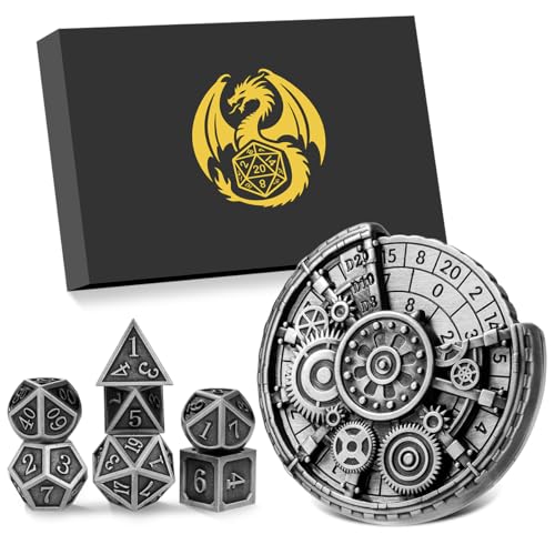 Gear Fingertip Gyro + 7pcs Polyhedral Metal DND Dice Set, Metal Dice Spinner Set, DND Starter Set, Christmas D&D Gifts with Gift Box, Tabletop Games, Role Playing Board Game Accessories, Silver - color: Silver