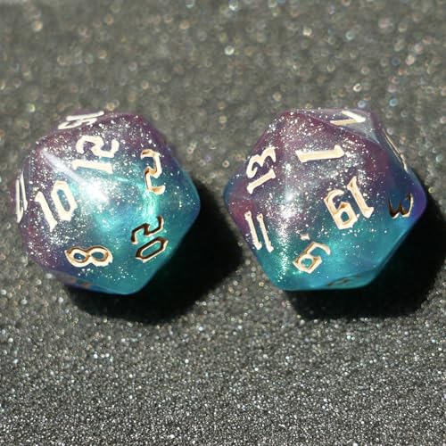 10PCs D20 Polyhedral Dice Set 22mm for DND RPG MTG Dungeons and Dragons Dice (Cyan+Purple) - color: Cyan+purple