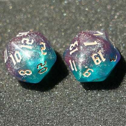 10PCs D20 Polyhedral Dice Set 22mm for DND RPG MTG Dungeons and Dragons Dice (Cyan+Purple) - color: Cyan+purple