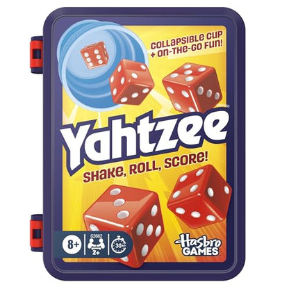 Hasbro Gaming Yahtzee Dice Game | with Collapsible Cup & Storage Case | Fun Family Games for Kids, Teens, Adults | 30 Mins. | 2 or More Players | Ages 8+