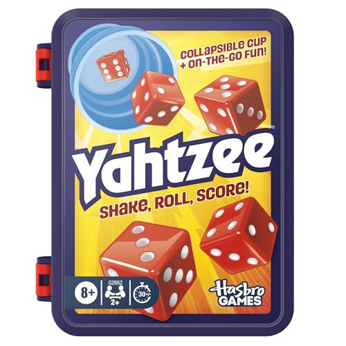 Hasbro Gaming Yahtzee Dice Game | with Collapsible Cup & Storage Case | Fun Family Games for Kids, Teens, Adults | 30 Mins. | 2 or More Players | Ages 8+