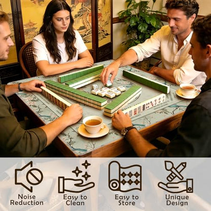 Green Floral Bird Chinoiserie Mahjong Mat 31.5 x 31.5 in,Traditional Chinese Flower Non-Slip Noise Reduction Gaming Mat for Table American Mahjong Poker Board Games Card Games Dominoes - color: Green Chinese Style Flower & Bird Mahjong Mat
