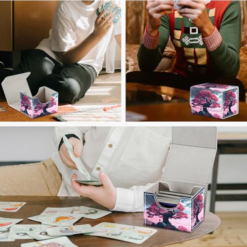 DEGDFSGRCard Game Storage Box for TCG MTG Commander Deck Box Organizer Trading Card CaseMagnetic Closure Creative Pattern Up to 200 Cards, A Large Tree In Pink - color: A Large Tree In Pink
