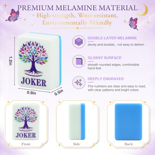 American Mahjong Set, 160 Blue Engraved Melamine Tiles | 1.2x0.9 Inches Travel Mahjong Tiles, Storage Bag, For Adult Social Games, Beginners & Mah Jongg Lovers Gift