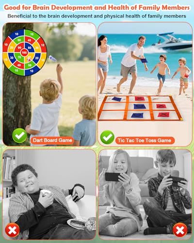 2-in-1 Outdoor Giant Tic Tac Toe Bean Bag Toss Games, Tic Tac Toe Ball Toss Game and Dart Board Games with Sticky Balls for Kids Adults Large Lawn Carnival Yard Birthday Family Outside Party Games - size: D+GT-42