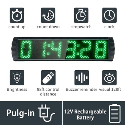 Large LED Display Digital Race Timer with Battery,Function-Countdown/Up/Time Clock, Remote Control, Tripod Stand and Adjustable Brightness for Sports Events, Races, Meetings, Presentations - style: non-waterproof +green