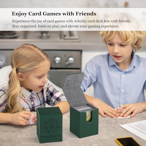 Arkeiliy Card Deck Box, 110+ Storage MTG Deck Box with 50 Pcs Card Sleeve, Collectible Trading Card Cases for Magic Commander and More (Green) - color: Green