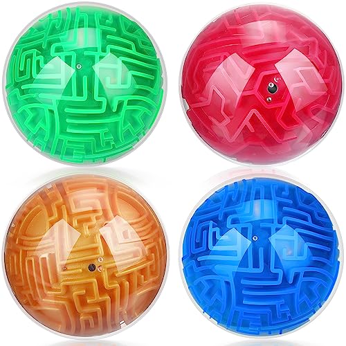 Sumind 4 Pcs 3D Puzzle Maze Ball Magic Brain Teasers Games Memory Sequential Maze Cube Ball Sphere Educational Puzzle for Adult Hard Challenges(Blue, Green, Rose Red, Gold) - color: Blue, Green, Rose Red, Gold