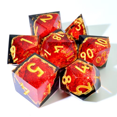 XENOLUX Polyhedral Resin DND Dice Set, Sharp Edge Red Geode Magma RPG Dice with Tin Box, Tabletop Board Games Accessories for Dungeons and Dragons (G3) - color: G3