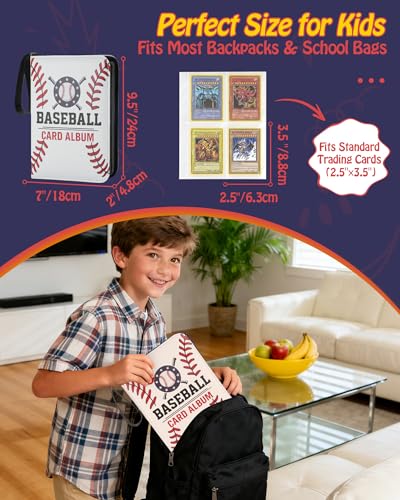 Best baseball card binder 4-Pocket holds 480 cards, 120 pages side-loading, PU leather zip waterproof cover, acid-free pages, for home storage & card shows, baseball cars binder, gift kids boys girls! - color: 4-Snow White