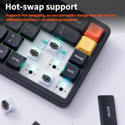 nuphy Air65 V3 Hot Swappable Wireless Mechanical Keyboard, 68 Keys 65% Layout Custom Low Profile Keyboard with Multifunctional knob,Gasket Mounted,RGB Backlit,Support Bluetooth/2.4GHz/USB-C - color: Black, size: Red nano Switch