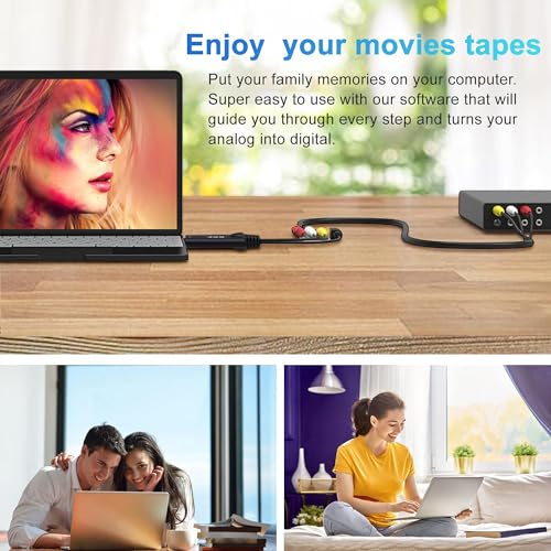 Kkf USB 2.0 Video Capture Card for Streaming – VHS to Digital Converter, with Audio Transfer Grabber, Digitize Video DSLR DVD PS3 PS4 Camera Adapter, for Mac, PC or Notebook (IU037B-2)