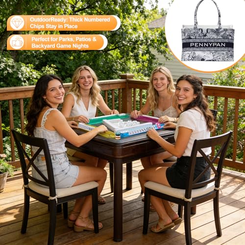 Premium American Mahjong Set, 166 Scratch-Resistant Melamine Tiles with 4 All-in-One Racks & Pushers, Thick Numbered Scoring Chips, Jungle Canvas Tote Bag for Easy Storage, Travel & Gifting (Beginner)