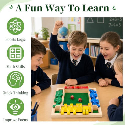 Shut The Box Game - Classic 2-4 Player Fun Math Strategy Game for Adults Teens, Wooden Dice Board Game for Family Party, Classroom, Camping, Travel & Bar