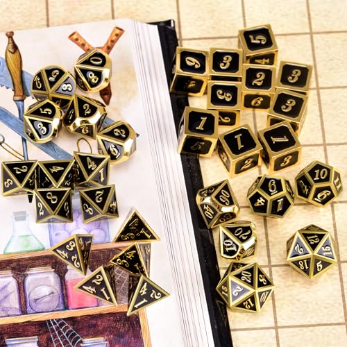 Extended Metal Dice RPG Set | 31 Piece Polyhedral Dice for DND5E Tabletop Role Playing Adventure Games (Black Gold) - color: Black Gold