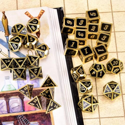 Extended Metal Dice RPG Set | 31 Piece Polyhedral Dice for DND5E Tabletop Role Playing Adventure Games (Black Gold) - color: Black Gold