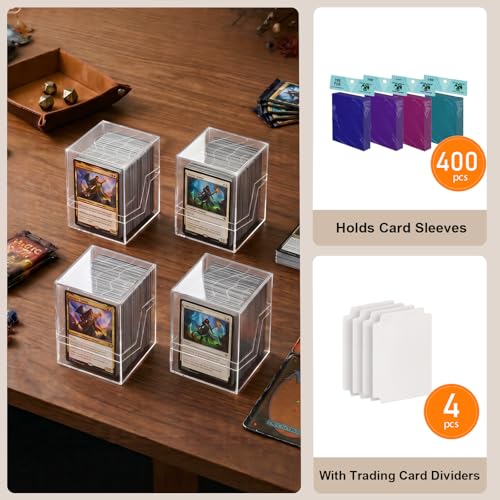 Trading Card Storage Box for MTG, 4 Pack Clear Commander Deck Cases Holding 400+ Sleeved Cards with 4 Dividers, Fit for CCG TCG Sports - color: Red & Blue, size: 4 Slots