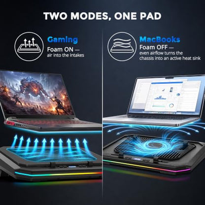 Laptop Cooling Pad, Quiet Turbo Fan Laptop Cooler for 12-19 Inch Gaming Laptop and MacBook, Height Adjustable Laptop Cooling Stand with RGB Light, Sealed Airflow Cooler Pad, USB Powered