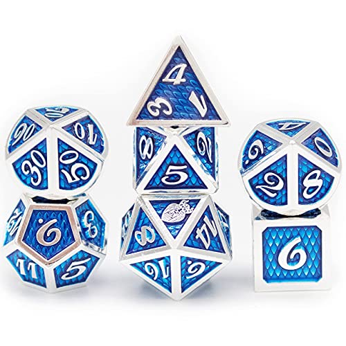HEIMDALLR Metal DND Dice Set 7 pcs - Dragonhide Design, 16mm Size, Logo on D20; Metal Dice Set & Dice Box; D&D Dice Set D&D (Dungeons and Dragons Dice Set) - Jormungandr Series (Frosteater) - color: 22 Frosteater