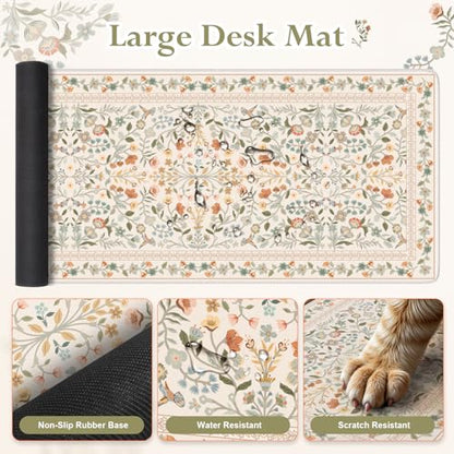 iLeadon Ergonomic Mouse Pad with Wrist Rest, Beige Desk Mat Set | Non Slip Mouse and Keyboard Pad, Cute Desk Pad Mat Sets, Extra Large Desk Cover Mat with Coaster for Women Home Office - color: Beige