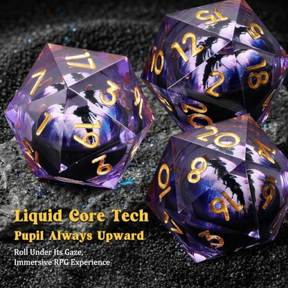 MoKo Liquid Core DND Dice Set 7PCS, Purple + Gold | Sharp Edge Resin Polyhedral, D20 D12 D10 D8 D6 D4 D%, Gift Box Included, Compatible with Dungeons and Dragons RPG - color: 1 - Purple + Gold