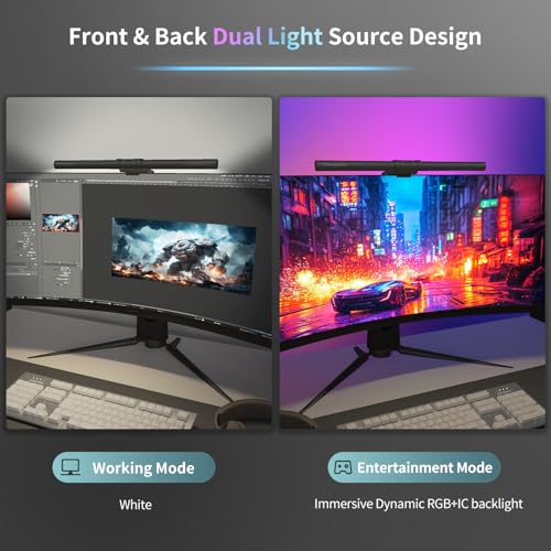 RGB Monitor Light Bar, 16.54'' USB LED Desk Lamp,Home Office Gaming | No Glare Eye-Care Dual Light Reading Screen Lamp,Ra95 Computer Lamp Work with Alexa and Google Assistant - style: RGB Backlight
