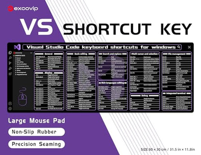 excovip Commands Shortcuts Mouse Pad for Visual Studio-80x30x0.2 cm Extended Large Cheat Sheet Mousepad PC Office Spreadsheet Keyboard Mouse Mat Non-Slip Stitched Edge 0472 - color: for Visual Studio