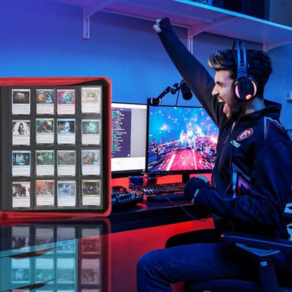 Snekdy premium 1024-pocket trading card binder, Card Albums 16 pockets, waterproof PU-leather Cover album with side loading, holds gaming, baseball (Red) - color: Red