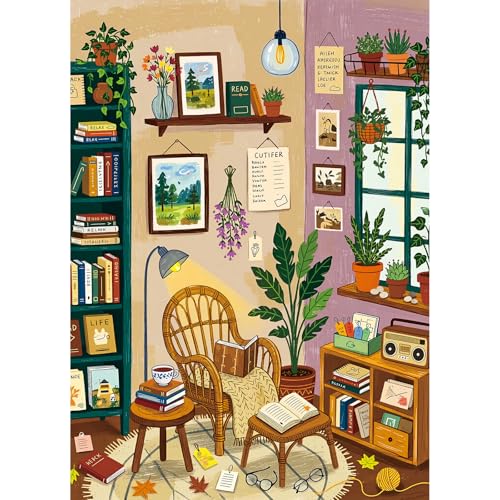 1000 Piece Jigsaw Puzzles for Adults, Reading Nook Puzzle with 1:1 HD Poster, Precise Interlocking, Letter Markings on Back, Dust-Free, Stress Relief & Ideal Family Game Gift - color: Reading Nook