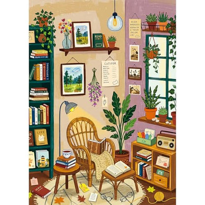 1000 Piece Jigsaw Puzzles for Adults, Reading Nook Puzzle with 1:1 HD Poster, Precise Interlocking, Letter Markings on Back, Dust-Free, Stress Relief & Ideal Family Game Gift - color: Reading Nook