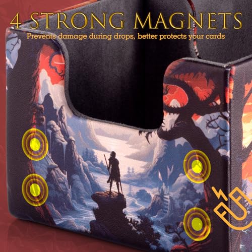 Deck Box for MTG Cards - 2 Dividers, Card Storage Box Holds 110+ Single Sleeved Cards, Deck Boxes Compatible with TCG/OCG/YGO/PTCG (Warrior's Quest)